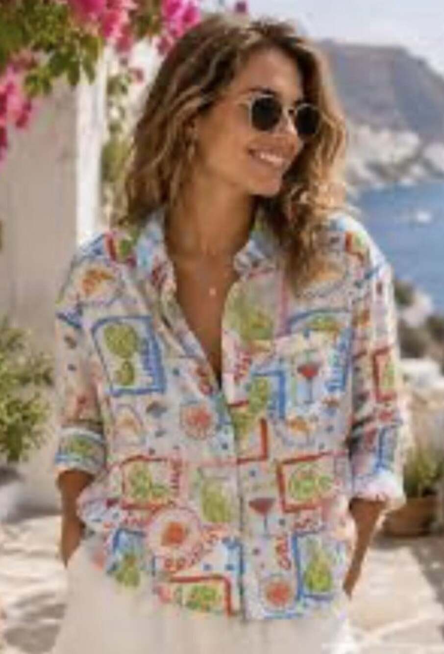 Cynthia Rowley Girls Just Wanna Have Brunch Top 100% Linen Sz M Button Down